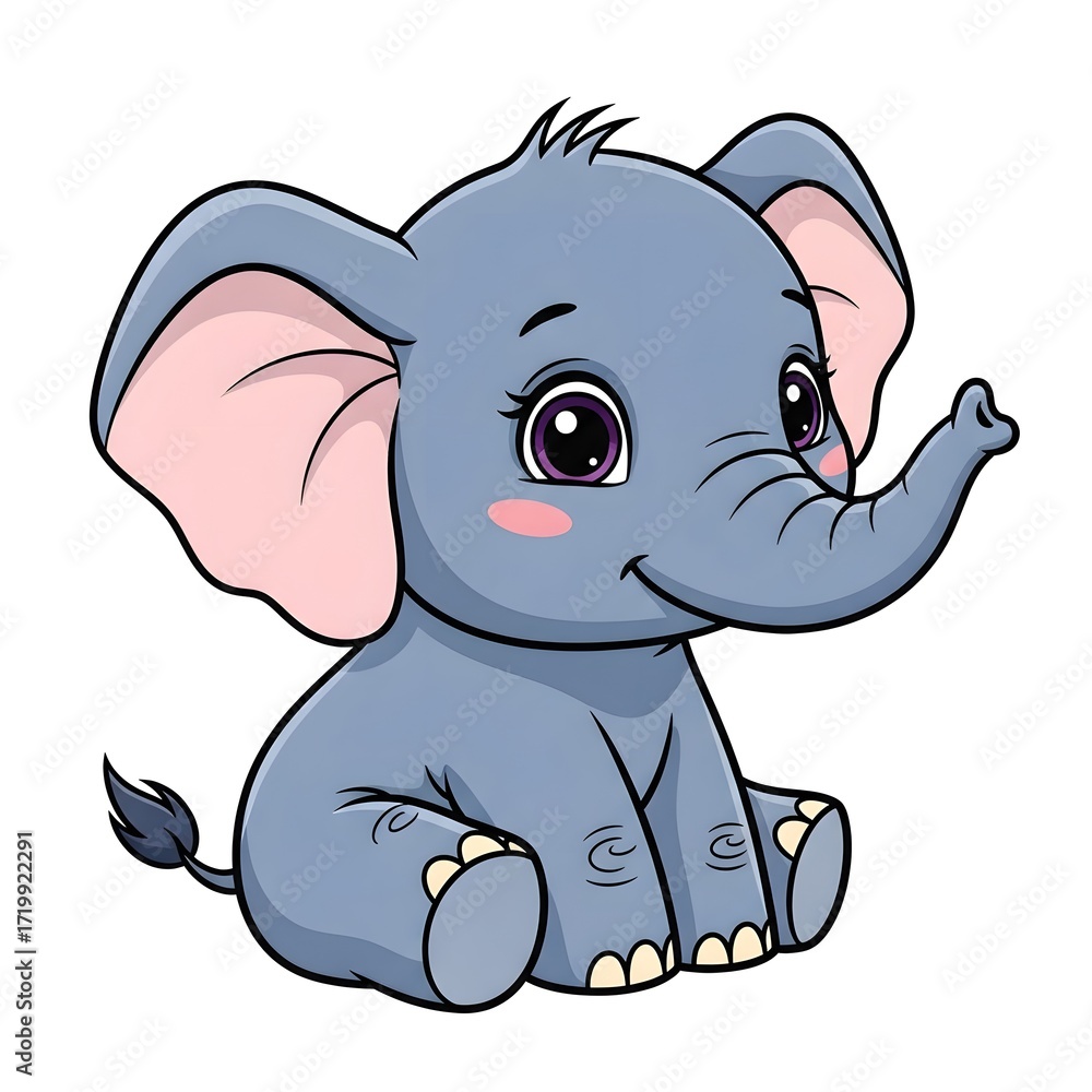 Fototapeta premium Cute cartoon baby elephant sitting with a happy expression 4k video