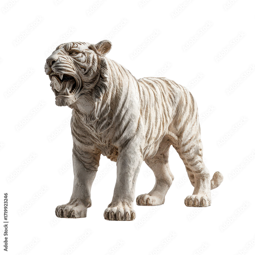 Obraz premium Striking white tiger statue showcasing detailed fur and fierce expression in natural light