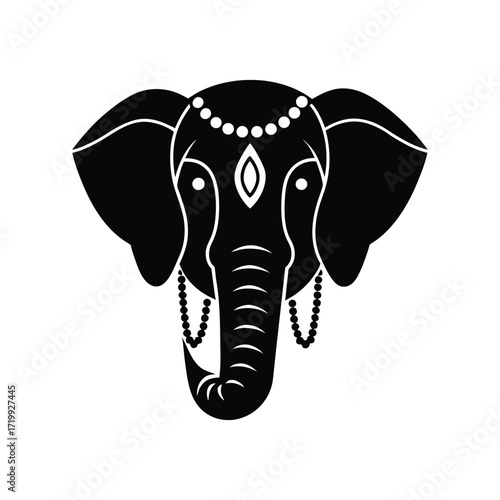 Elephant Head Silhouette With Carnival Mask Vector Art Illustration