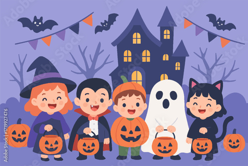 children wearing Halloween costumes