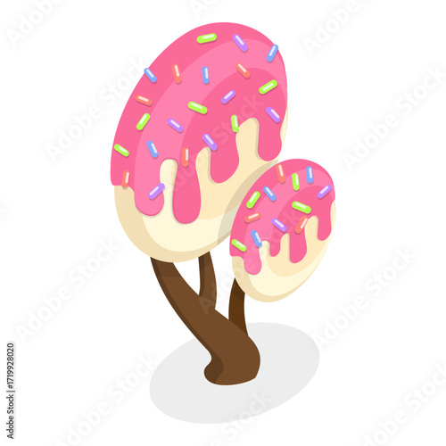 3D Isometric Flat Vector Set of Fantasy Sweet Land Elements, Candy Plants. Item 11