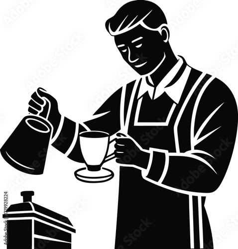 Barista preparing coffee with precision craftsmanship and beverage creation silhouette