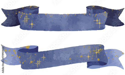 Vector frame material of a hand-drawn night sky and stars, like a watercolor painting.