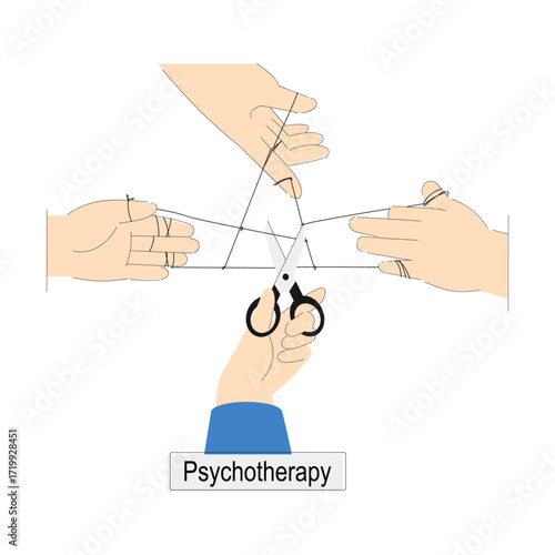 Psychotherapy with Hand Interact with String or Tangled Thread Vector Illustration