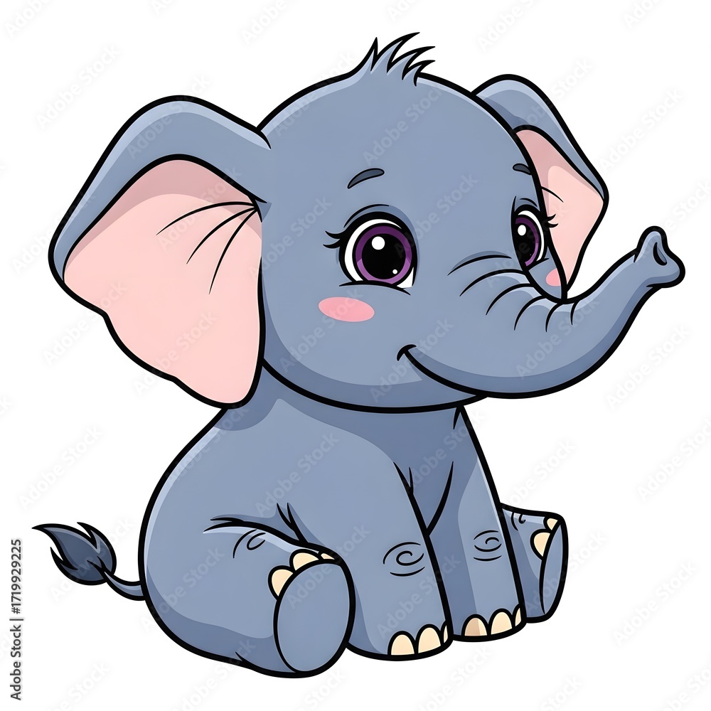 Fototapeta premium Cute cartoon baby elephant sitting, adorable animal illustration 4k video