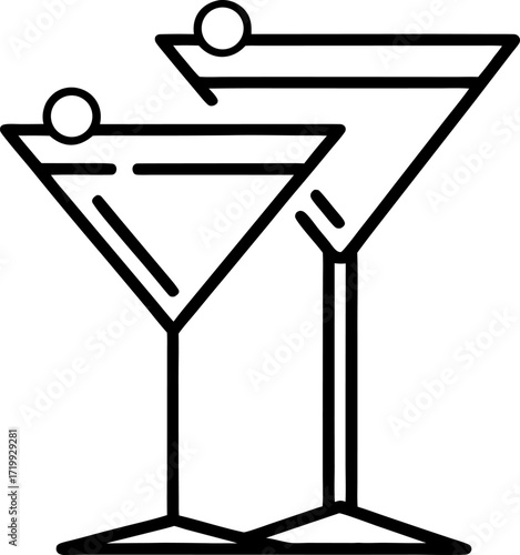 Drink single martini glasses outline icon vector on white background 