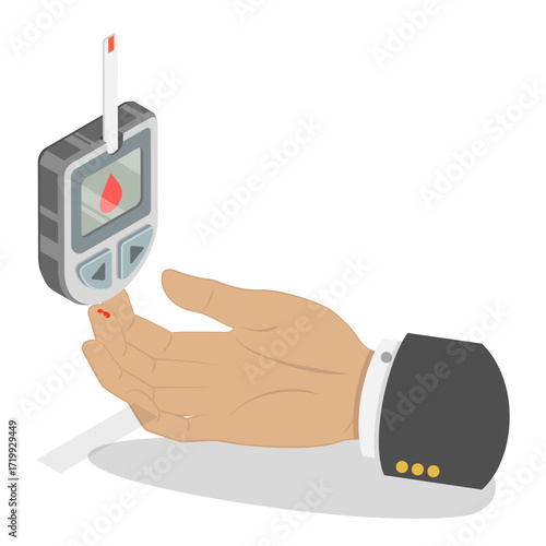 3D Isometric Flat Vector Illustration of Diabetes Management , Monitoring Blood Sugar Level. Item 4