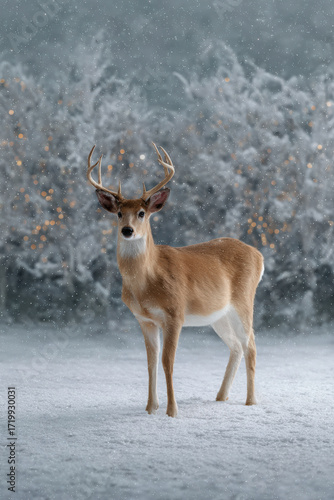 rudolph rednosed reindeer stands proudly against beautiful winter landscape filled with snow