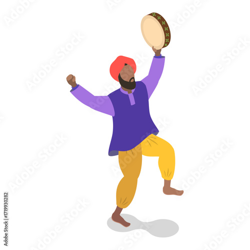 3D Isometric Flat Vector Set of India Culture, Art and Music, Collection of Indian Street Artists Showcasing The Vibrant Culture And Talent. Item 2
