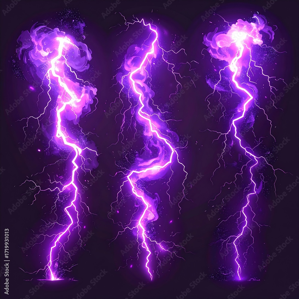 Fototapeta premium Powerful purple lightning strikes