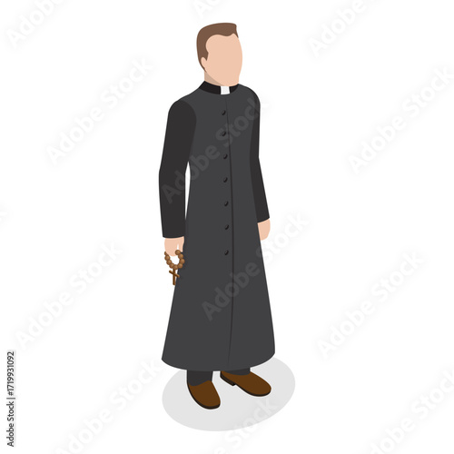 3D Isometric Flat Vector Illustration of Catholic Christian Staff , Religion and Faith. Item 4