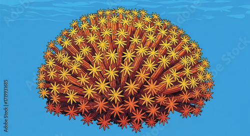 A vibrant coral polyp in the ocean, showcasing its intricate structure and bright colors, creating a stunning underwater scene