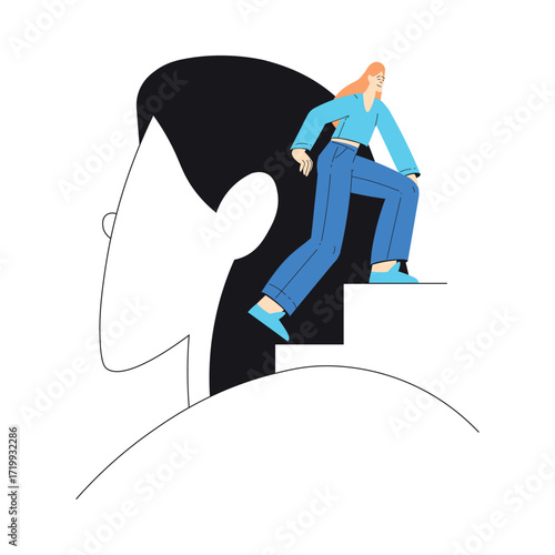 Mental Health with Woman Character with Psychological Disorder Overcome Difficulty Vector Illustration
