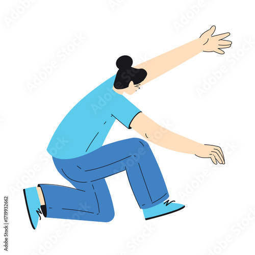 Mental Health with Woman Character Give Hand Support Gesture to Overcome Difficulty Vector Illustration