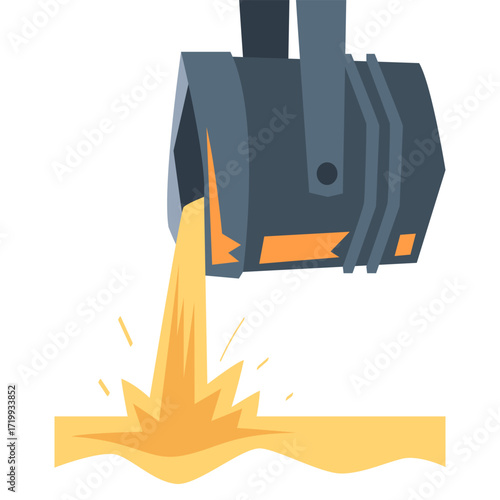 Metallurgy and Industrial Steel Production and Metalworking Equipment with Bucket Pour Hot Liquid Metal Vector Illustration
