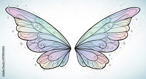 Delicate fairy wings with pastel colors and intricate details, perfect for fantasythemed designs, magical illustrations, and ethereal artwork on