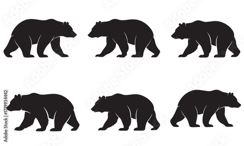 Six Bears Walking In Formation Silhouette