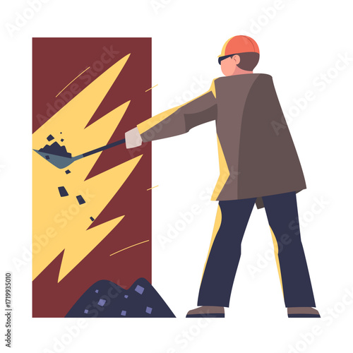 Metallurgy with Man Character Work in Steel Production Plant Vector Illustration