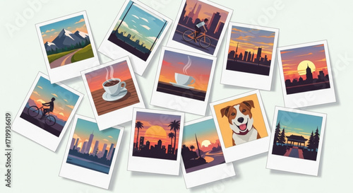 A collection of polaroid photos capturing various moments and scenes, creating a nostalgic and visually appealing collage of memories