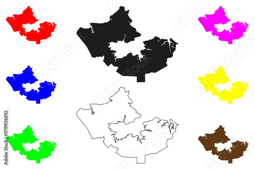 Sandakan city (Malaysia) map vector illustration, scribble sketch Bandar Sandakan map