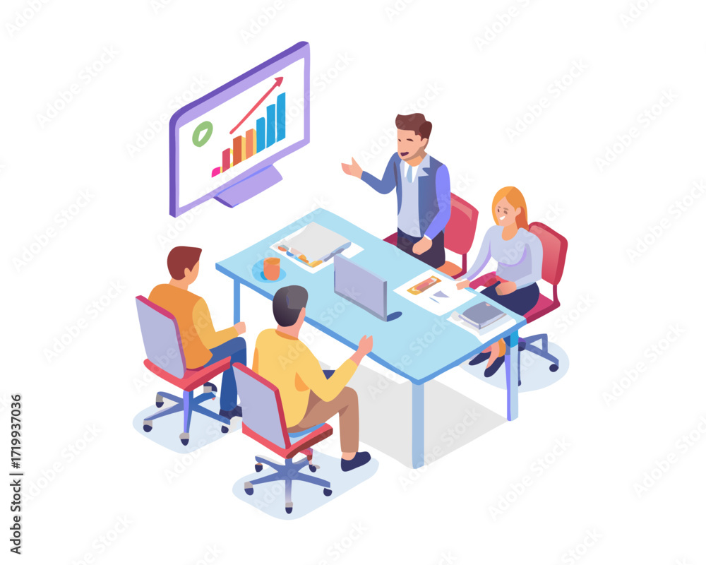 Fototapeta premium Business team meeting discussing growth chart on screen
