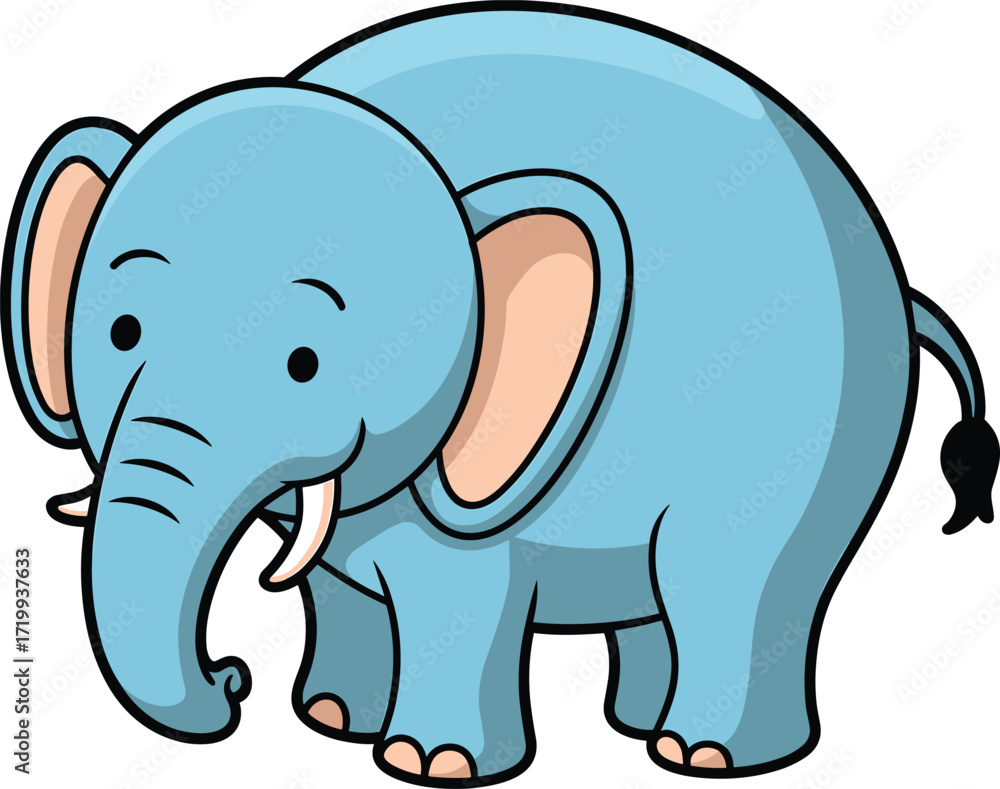 Fototapeta premium Cartoon blue elephant, cute jungle animal, kids vector illustration, friendly wildlife character, playful safari design, children’s educational art, animal clipart