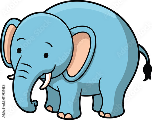 Cartoon blue elephant, cute jungle animal, kids vector illustration, friendly wildlife character, playful safari design, children’s educational art, animal clipart