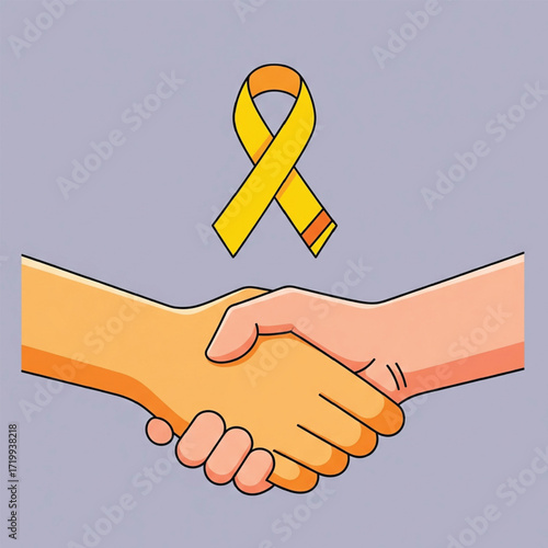 animated vector shaking hands with gold ribbon