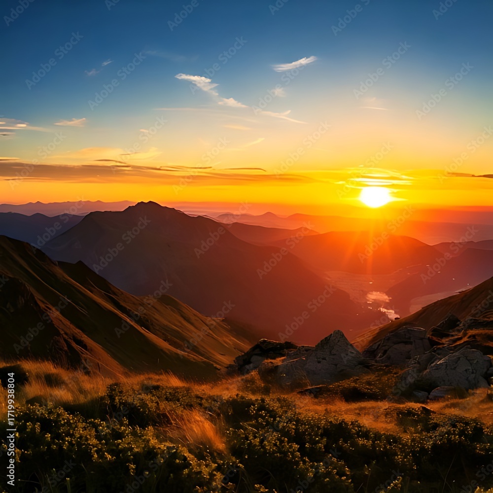 Naklejka premium Stunning mountain sunset vista (1)