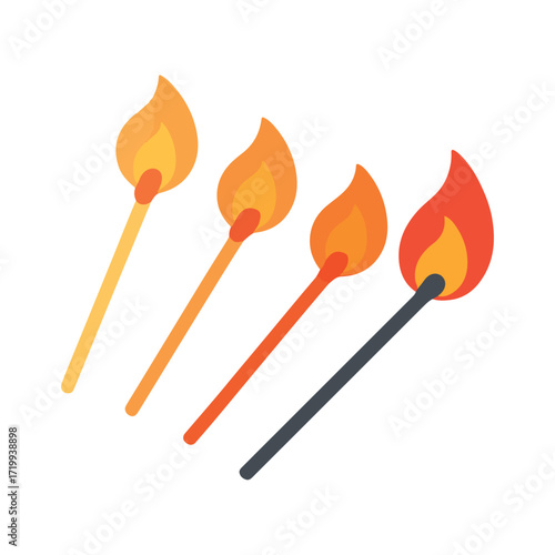 Burning Matchstick Flame Fire Icon Illustration
