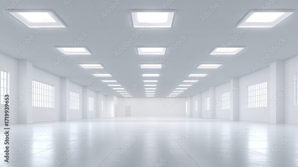 Fototapeta premium Modern futuristic white hall interior. bright empty room providing spacious background with clean lines and serene, minimalist perspective for any concept presentation