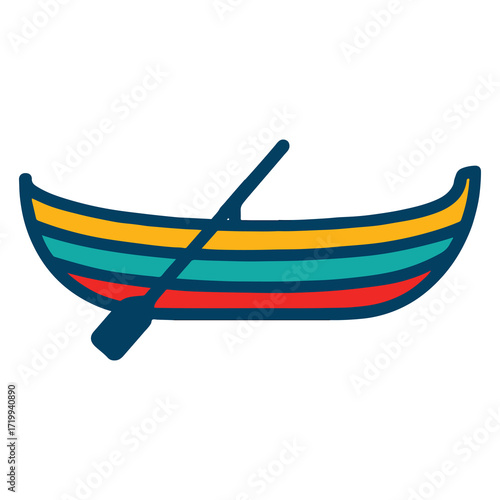 Colorful Row Boat with Oar Illustration