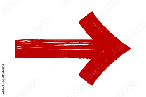 Brush hand drawn grunge thick arrow, red straight pointer arrow