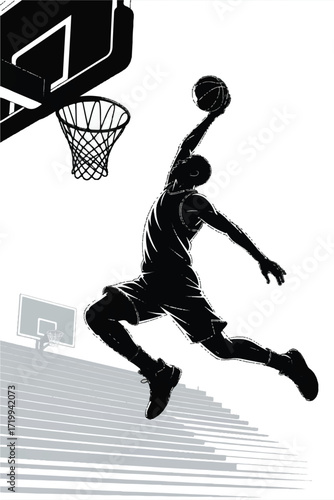 Basketball Player Dunking Silhouette Vector — High-Quality Black Icon
