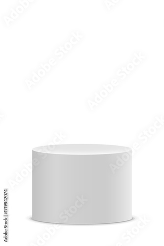 Vertical white circle podium, cylindrical pedestal or platform, 3d stand stage, column platform pillar, round empty podium template for product presentation