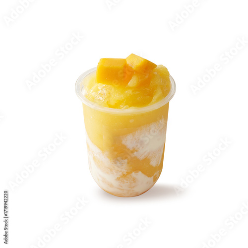Isolated refreshing isolated mango smoothie with ice, refreshing summer drink