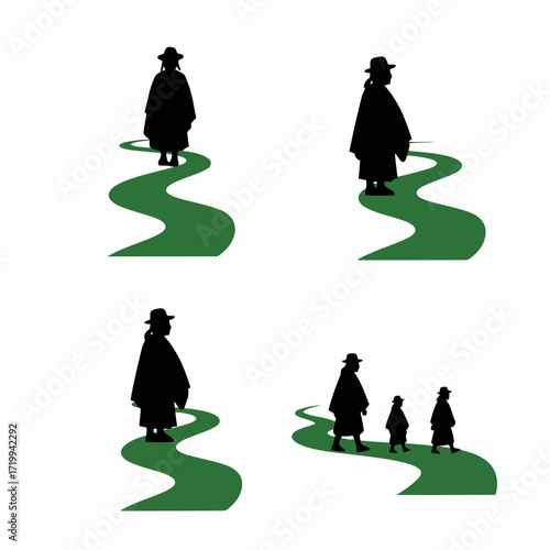 Vector art of farmer with hoe silhouette on patterned ground