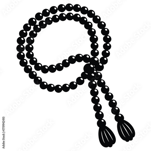 Black mala beads with tassels for meditation and spiritual practice silhouette