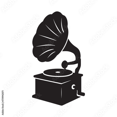 "Vintage Gramophone Retro Music Player Silhouette Icon"