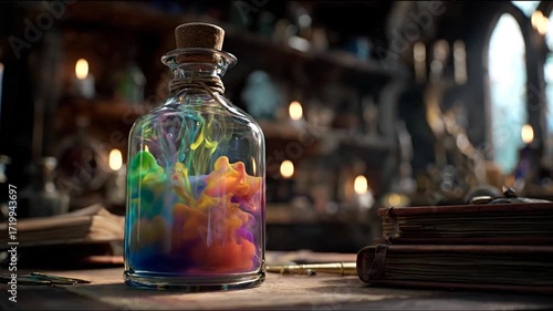 Colorful liquid in bottle