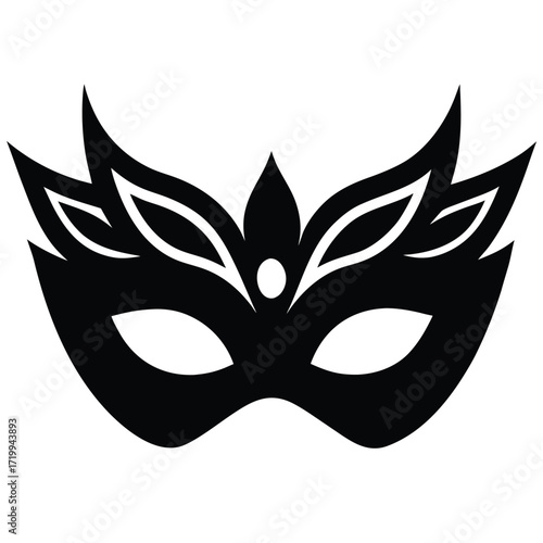 Elegant black masquerade mask with floral accents for festive celebrations and parties silhouette