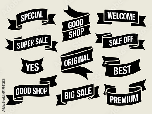 Vintage style black ribbon graphic elements collection