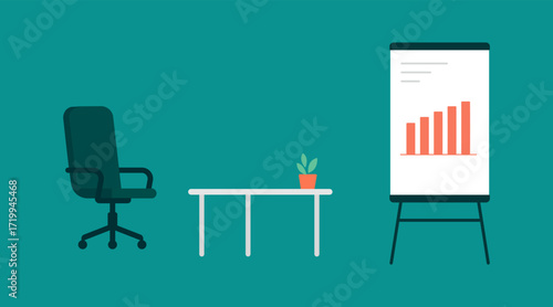 Modern office setup with growth chart for business presentation, marketing, and corporate design, conveying success and professional atmosphere