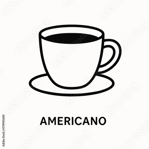 Americano coffee cup on a saucer in minimalist style  
