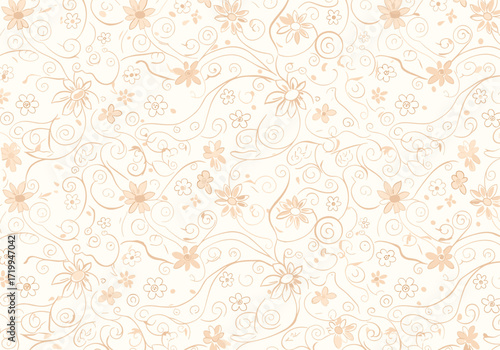 Delicate floral pattern with swirling vines on a light background.