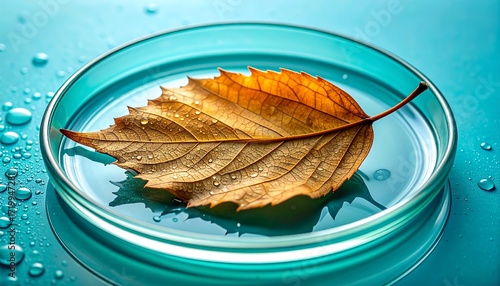 Autumn Leaf in Petri Dish Nature's Delicate Beauty Examined with Scientific Precision