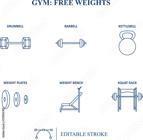 Dumbell concept. Sport line icon set. Collection of vector signs in trendy flat style for web sites, internet shops and stores, books and flyers. Premium quality icons isolated on white background