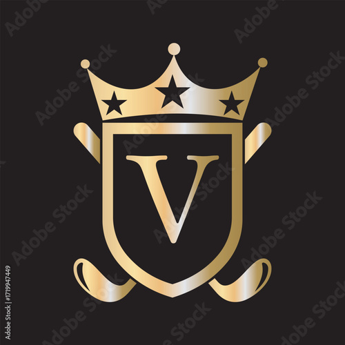 Initial Golf Logo combine with letter V vector template	