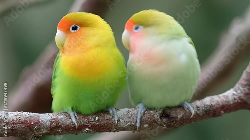 Colorful parrots on branch