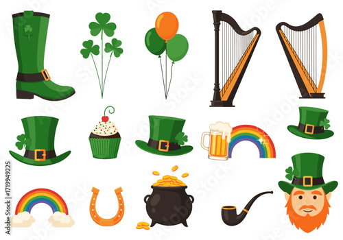 A collection of Saint Patrick's Day symbols and festive elements for your celebration.